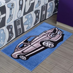 Alfombra Para Dormitorio Infantil Diseo Auto Azul y Gris