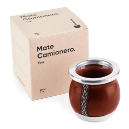 Mate de Cermica Camionero Chato en Cuero Marrn Cobrizo