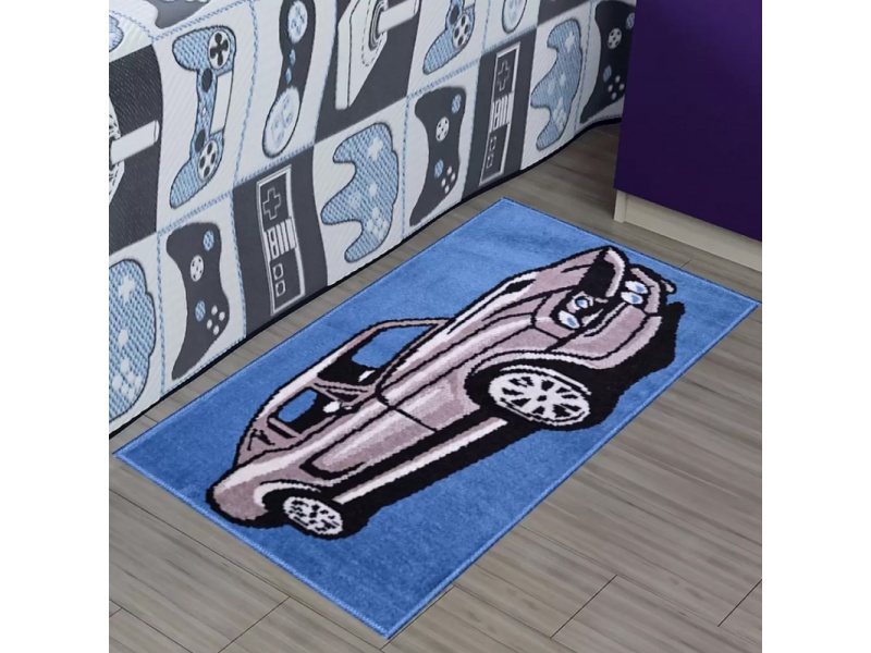 Alfombra Para Dormitorio Infantil Diseo Auto Azul y Gris