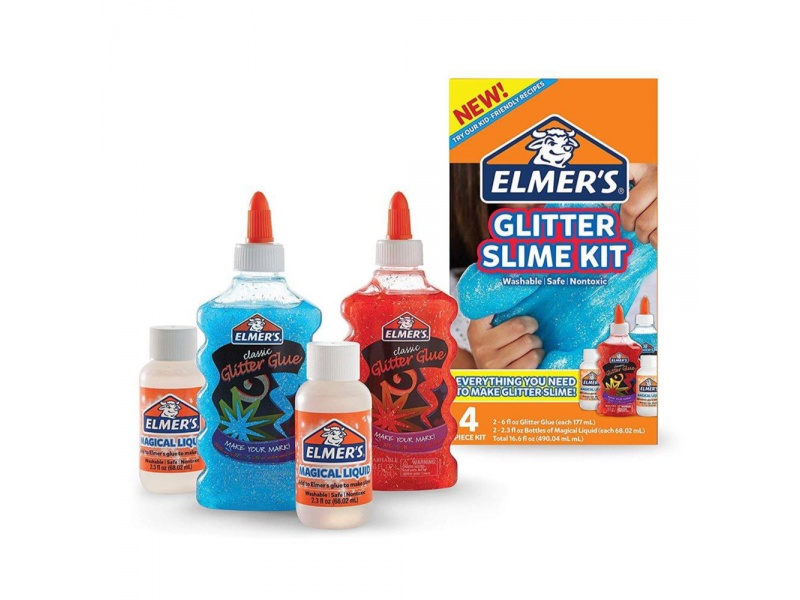 Kit Slime Glitter Azul y Rojo Brillante Elmers con Activador